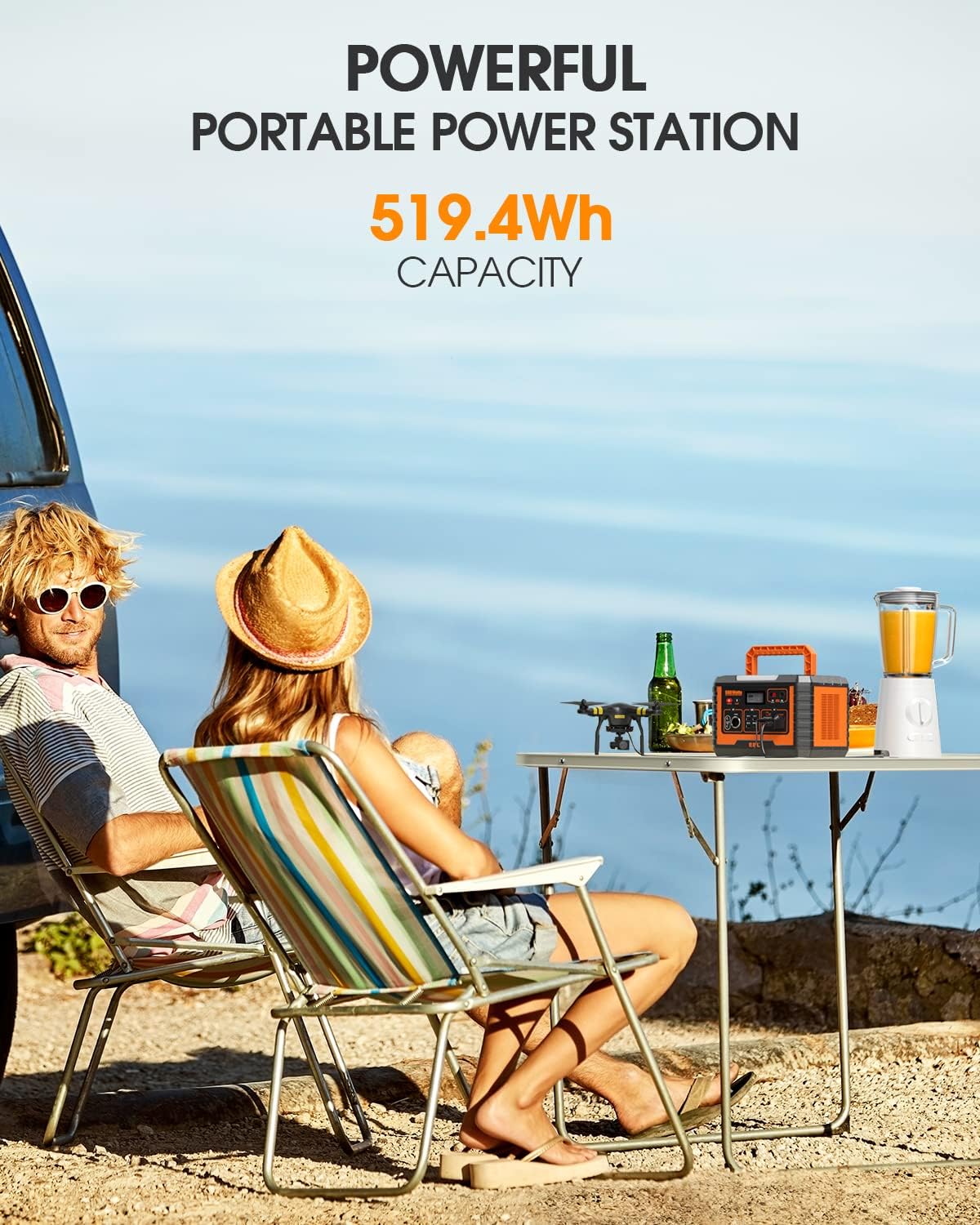 EBL 500W Portable Power Station with 100W Portable Solar Panel, 519.4Wh Solar Generator and Solar Panel Combo for Home and Outdoor Emergency Use