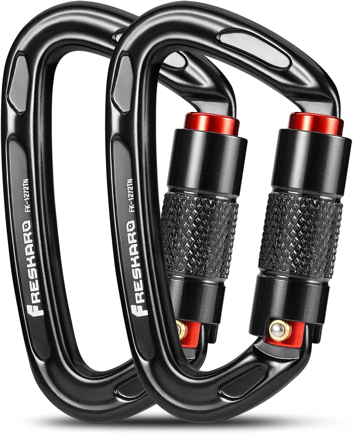FresKaro UIAA Certified 25KN Auto Locking Climbing Carabiner Clips, Twist Lock, and Heavy Duty Carabiners for Rock Climbing, Rappelling, and Mountaineering, D Shaped