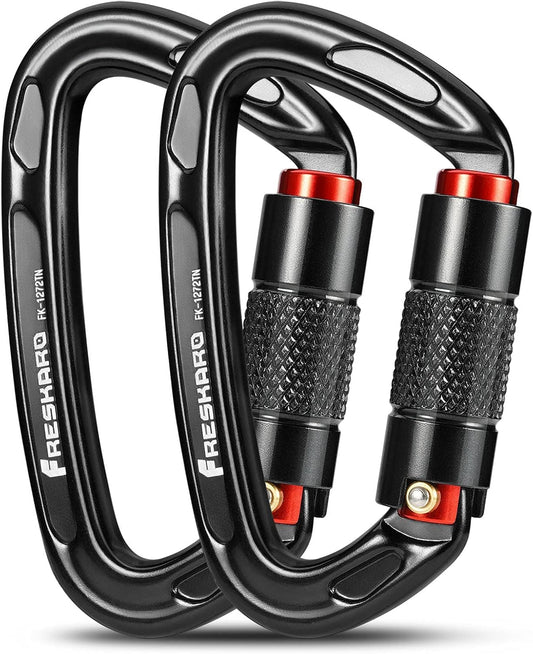 FresKaro UIAA Certified 25KN Auto Locking Climbing Carabiner Clips, Twist Lock, and Heavy Duty Carabiners for Rock Climbing, Rappelling, and Mountaineering, D Shaped