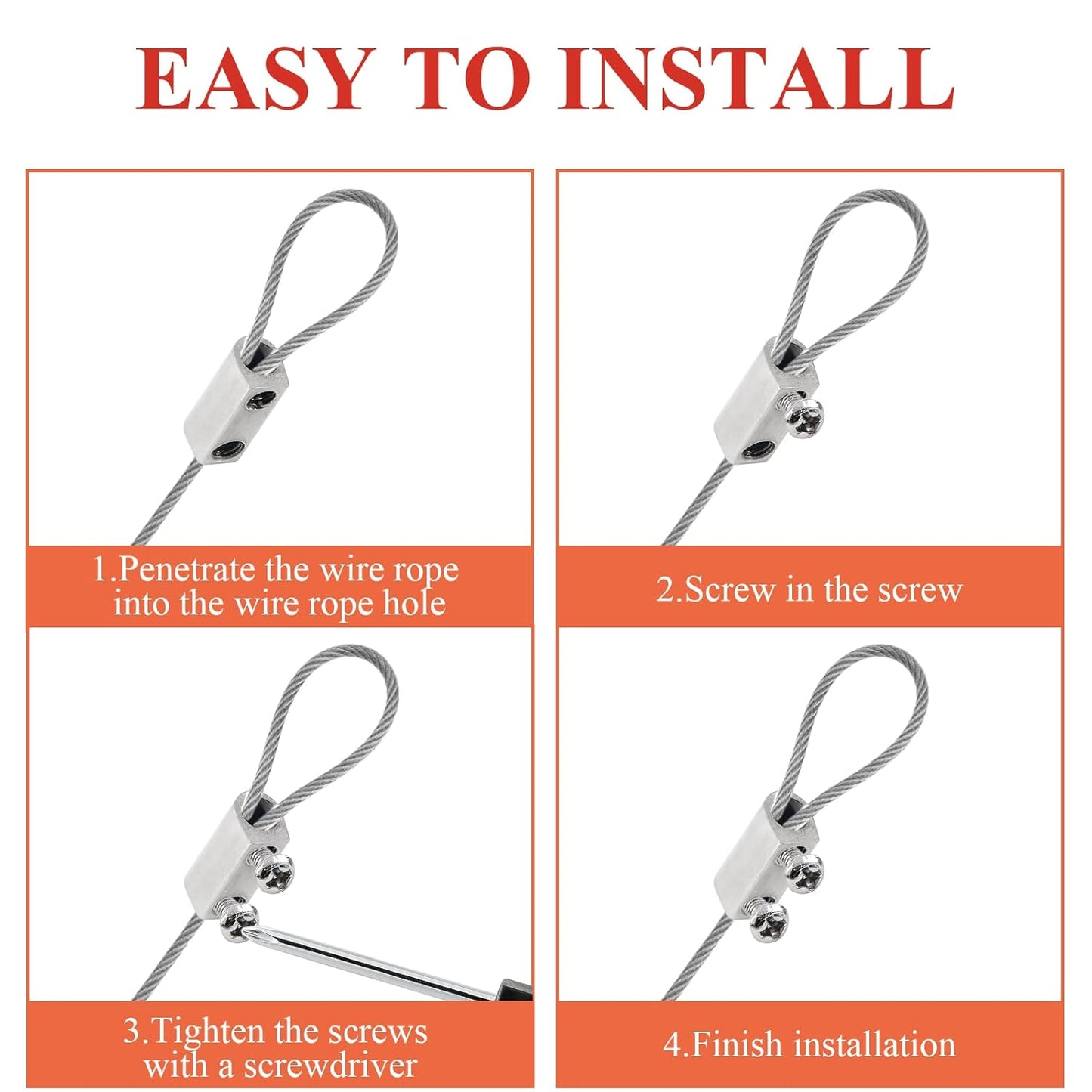 Biaungdo 24 Pcs Stainless Steel Wire Rope Cable Clamp, Adjustable New Upgrade Double Hole Wire Rope Clamp Fastener