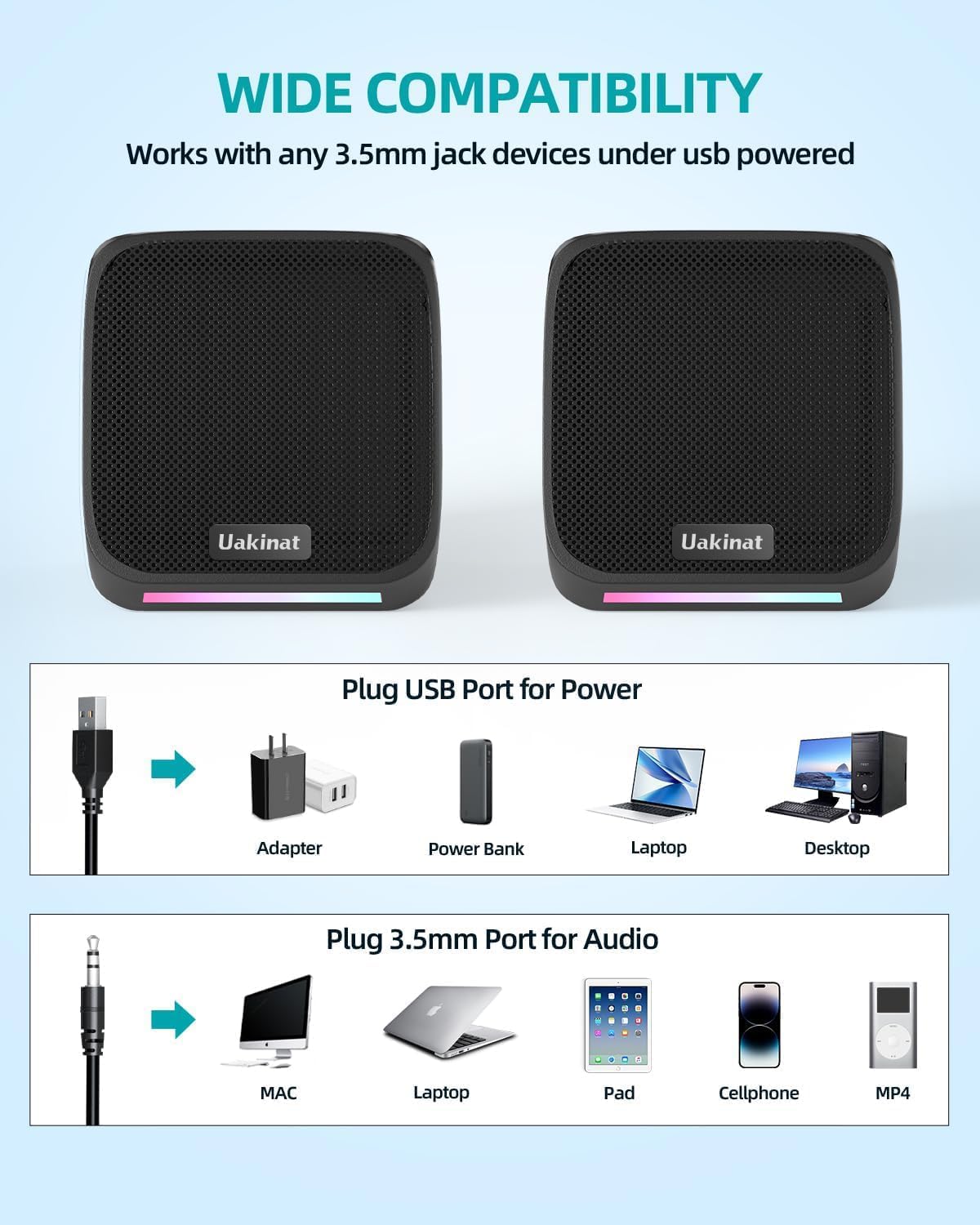 Computer Speakers,Computer Speakers for Desktop PC,Desktop Speakers,Small Computer Speakers USB Powered 3.5mm Aux Speaker for PC,Laptop,Tablet,Phone