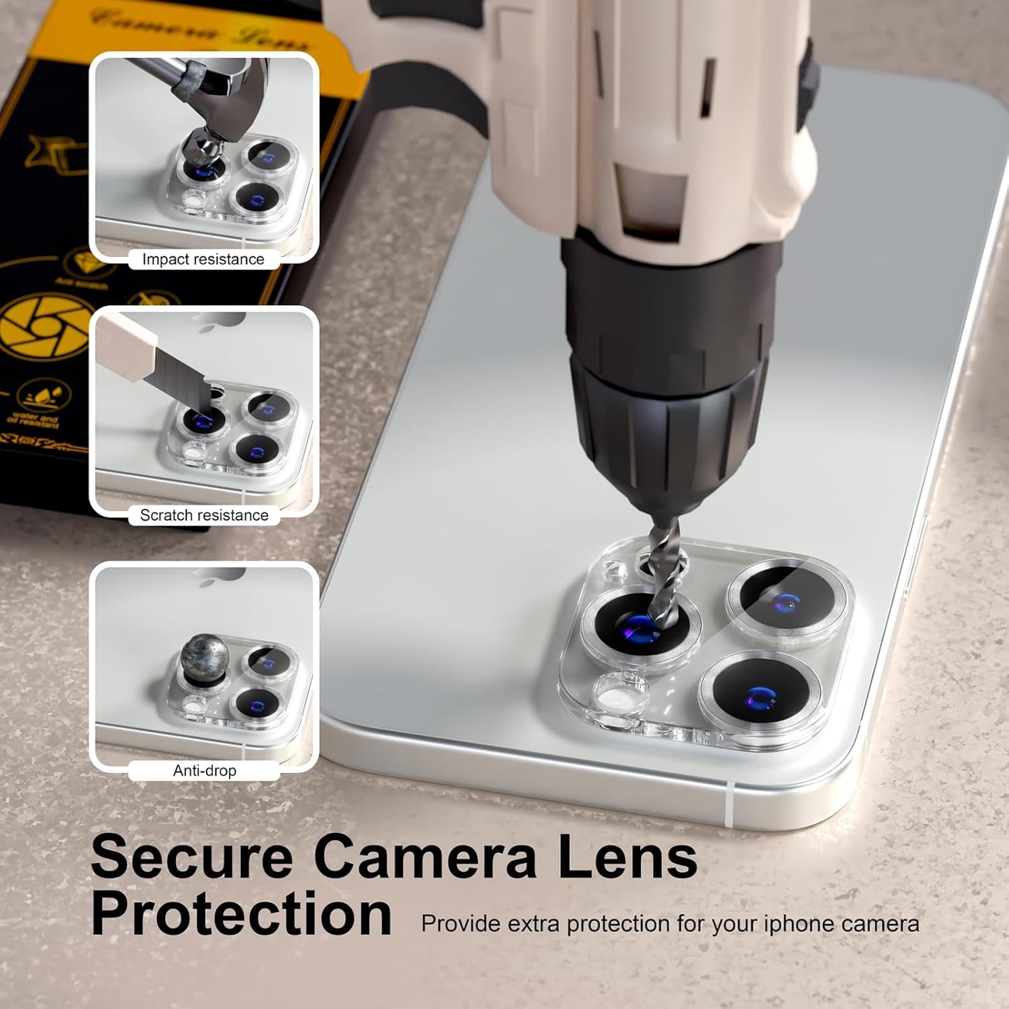 beuxece for 6 Pack iPhone 15 Pro/iPhone 15 Pro Max Camera Lens Protector [Drop Protection] [Case Friendly] [Easy Installation] 9H Tempered Glass Camera Screen Protector Cover, CD Silver