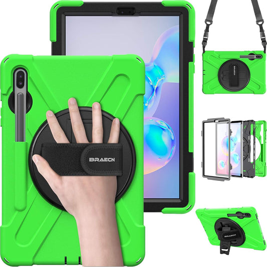 BRAECN for Galaxy Tab S6 Case with Pen Holder/Hand Strap/Rotating Stand/Shoulder Strap,Hybrid Heavy Duty Shockproof Case for 2019 Model 10.5 inch Galaxy Tab S6 Tablet(SM-T860/T865/T867)-Green
