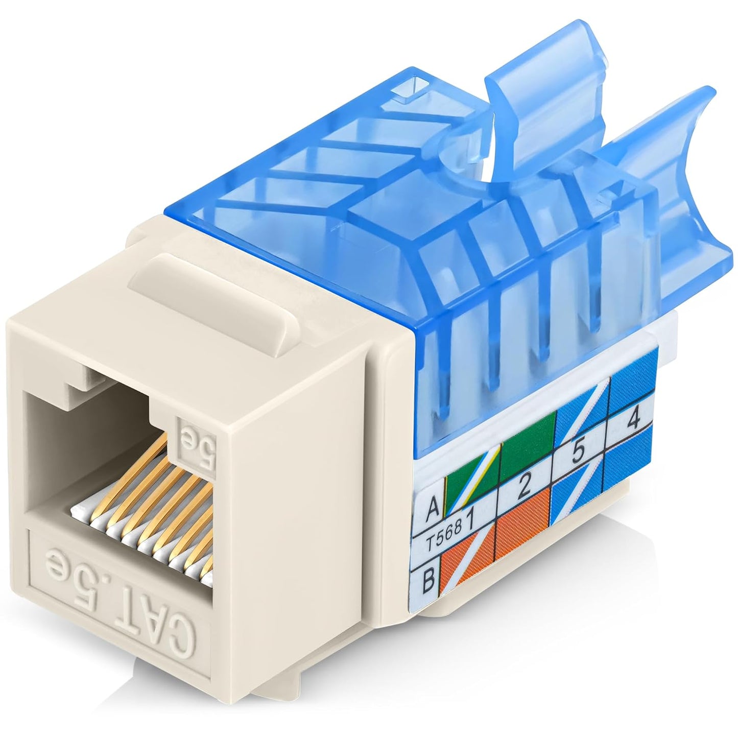 Everest 45° Angled RJ45 Cat5e Keystone Jacks 10-Pack in Light Almond - Slim Profile Female RJ45 Connectors - Cat 5e Keystone Jack - Compatible with 45° Angled Speed Termination Tool - 45Term