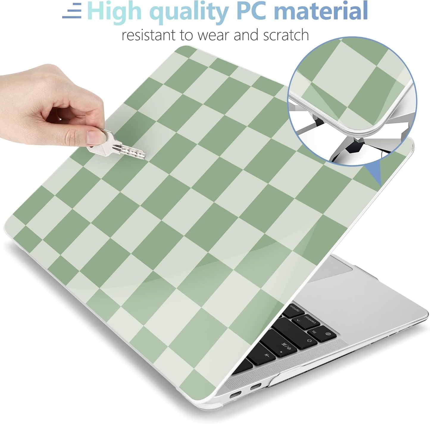 MEEgoodo for MacBook Air 13.3 inch Case 2021 2020 2019 2018 A2337 M1 A2179 A1932, Laptop Shell for MacBook Air M1 with Keyboard Webcam Cover & Trackpad Film & Type C Adapter,Green Checkered