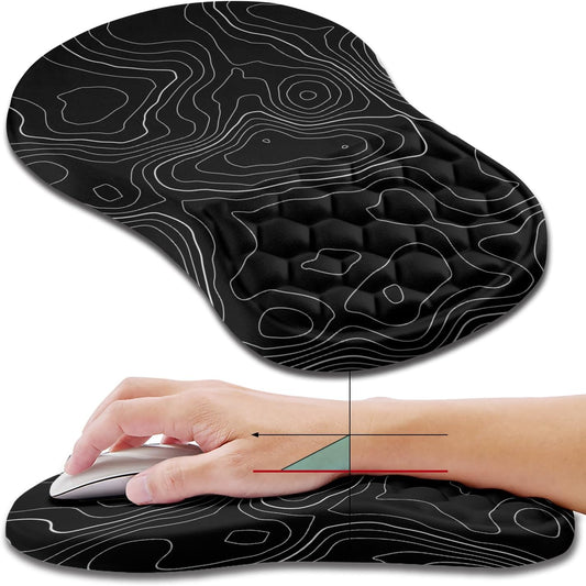 Hokafenle Ergonomic Mouse Pad Wrist Support, Wrist Rest Mousepad for Carpal Tunnel Pain Relief with Integrated Memory Foam Slope Massage Bulge (11.8x7.9 inch,Topographic Contour)