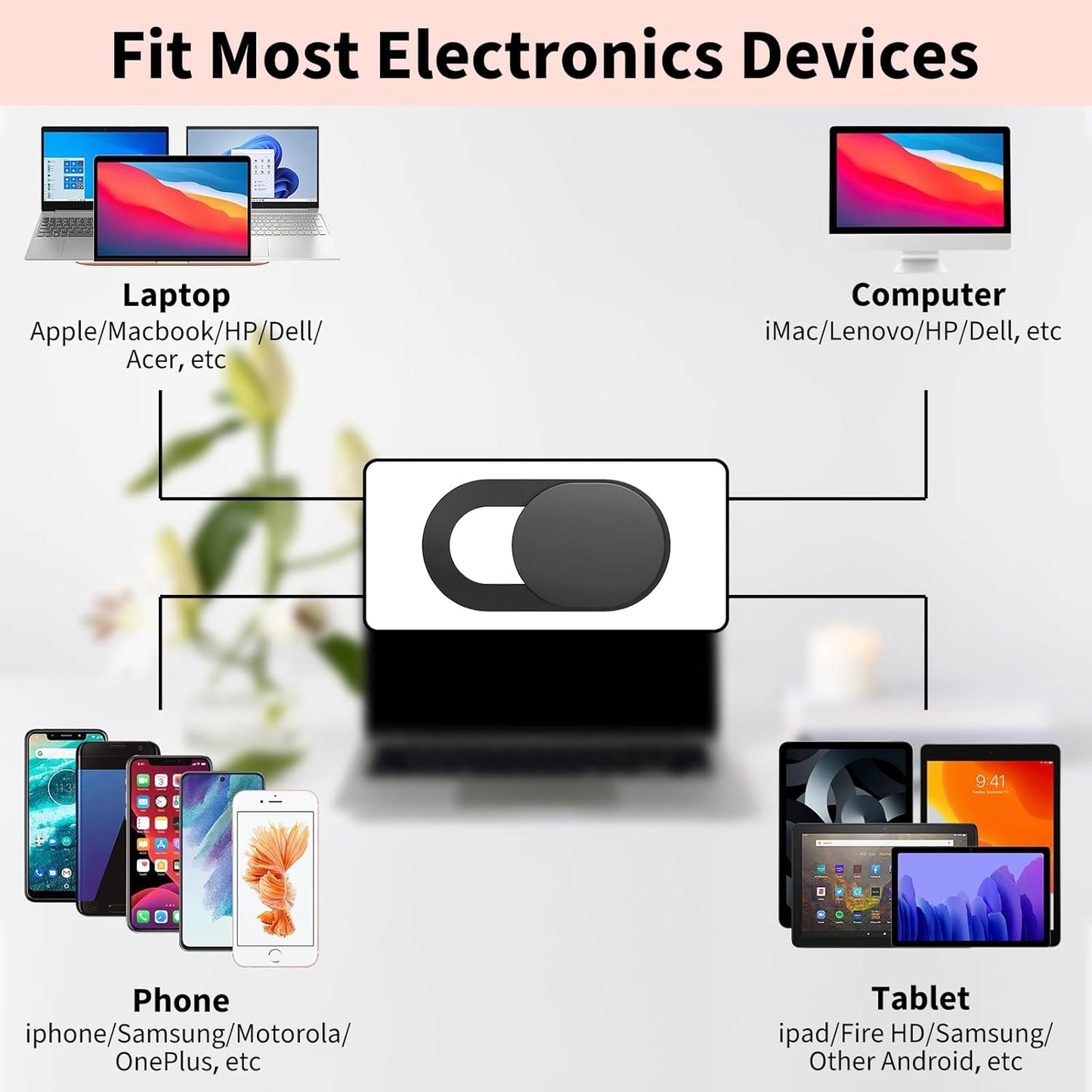 Webcam Cover (6 Pack) 0.03 inch Ultra Thin Laptop Camera Cover Slide for Computer MacBook Pro/Air iMac iPhone Cell Phone PC Tablet Notebook Surface Pro Echo Show Camera Blocker Slider - Black