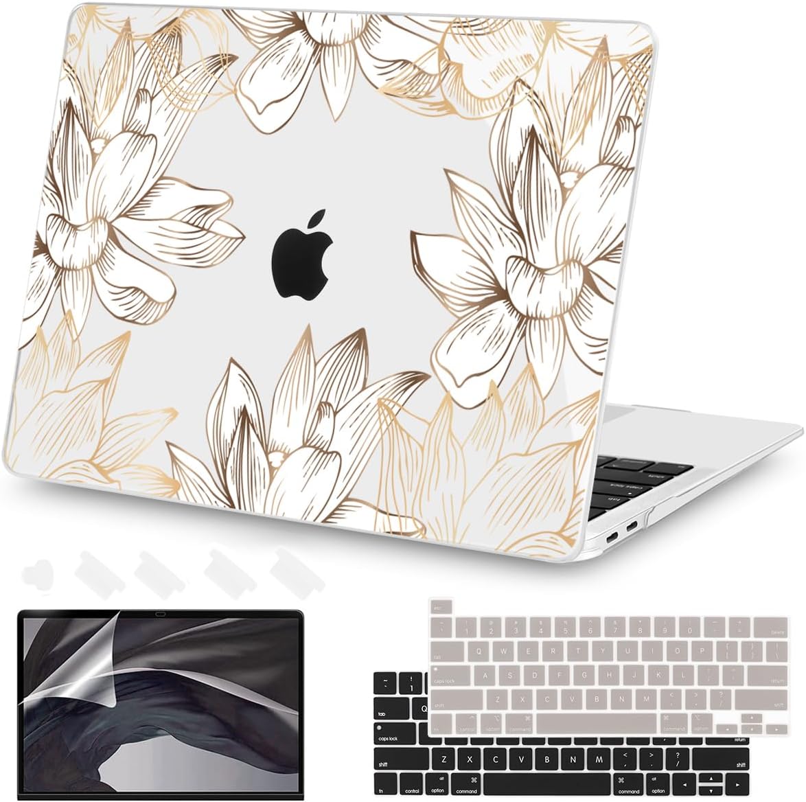 Teryeefi Compatible with MacBook Pro 13 inch Case M2 M1 2024, 2023, 2022-2016（A2251 A2289 A2159 A1989 A1708 A1706 with Touch Bar, Plastic Hard Shell Cover for 13" MacBook Pro, W-Gold Flower Line