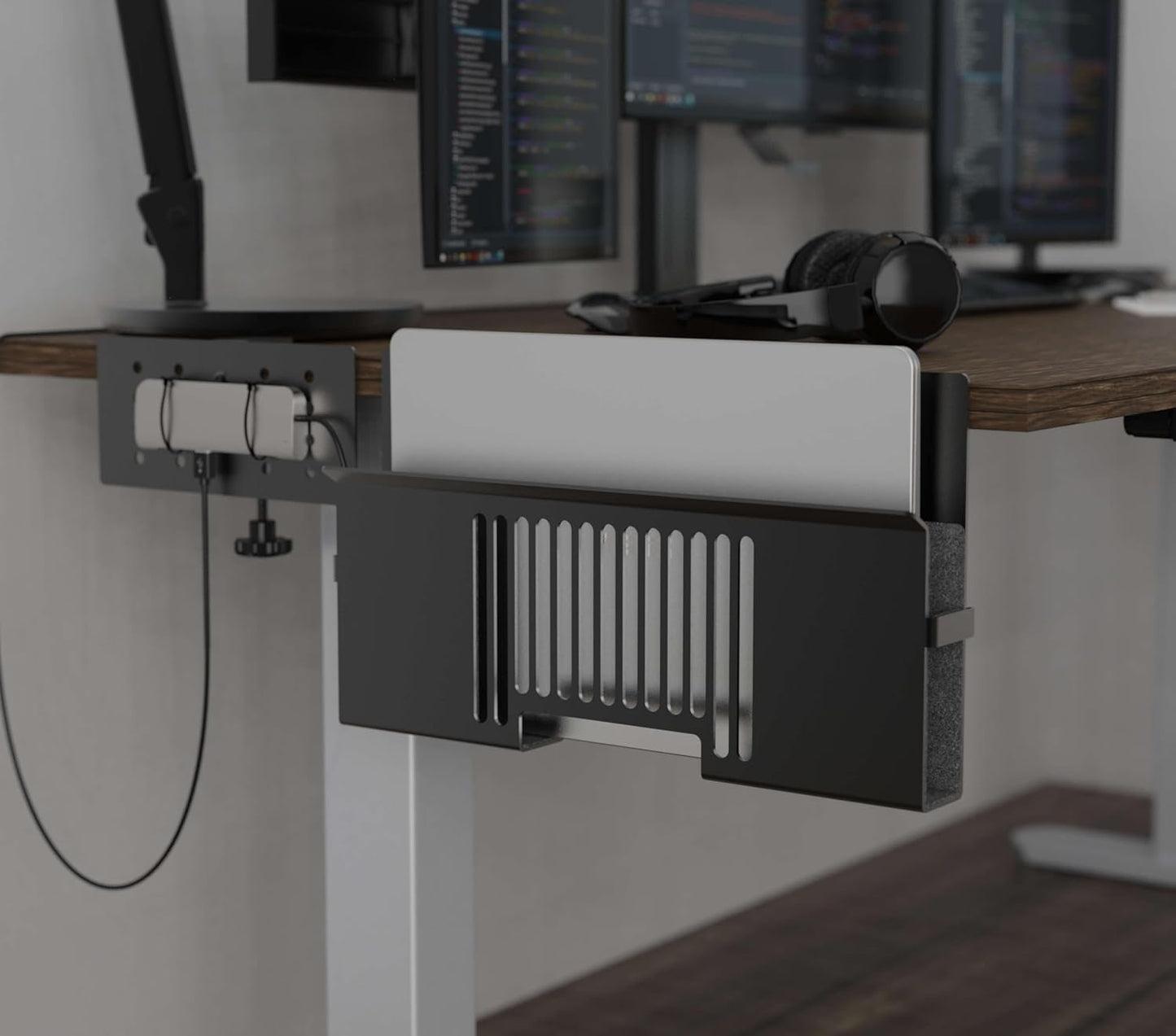 Verticle Side-Mount Laptop Desk Stand fits: Dell/Acer/ASUS/XPS/MacBook/Surface/Lenovo/HP/Gaming Laptops (up to 16 inches) (Perforated Steel, Alloy Steel)