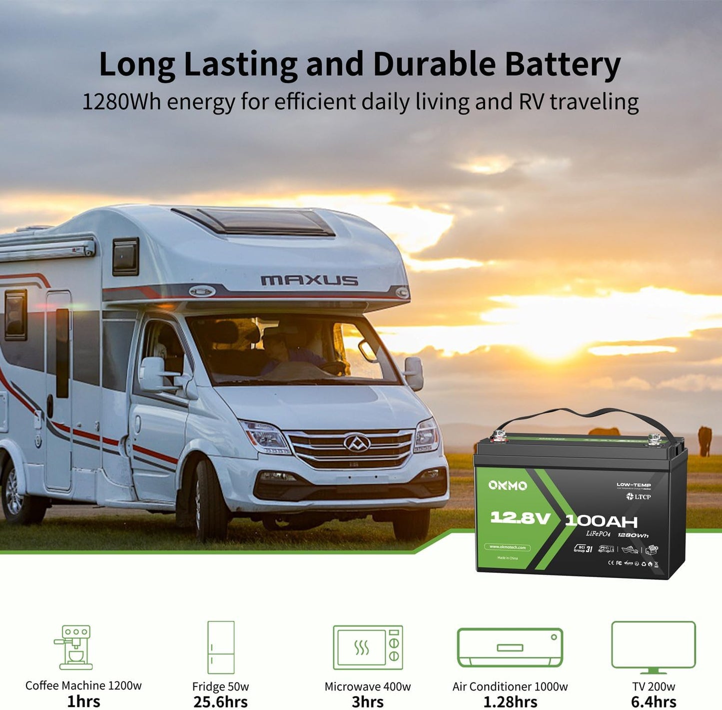 12V 100Ah LiFePO4 Lithium Battery, Group 31, Built-in 100A BMS, Low-Temp Protection, 15000+ Deep Cycles, Lightweight Rechargeable Battery for RV, Solar, Marine, Trolling Motor, Home, Off-Grid