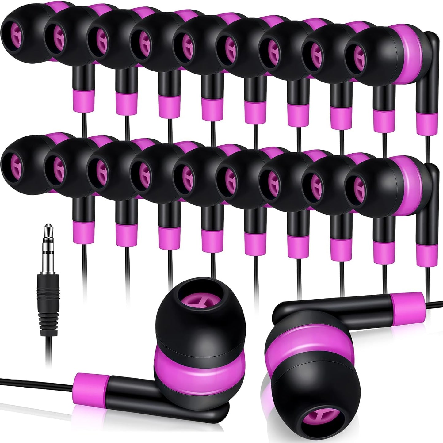 Kanayu 100 Pack Wired Earbuds Bulk for Classroom Ear Headphones Wired Basic Student Earbuds No Microphone with 3.5mm Jack for Kids Class Laptop School Library, Individually Bagged(Pink)