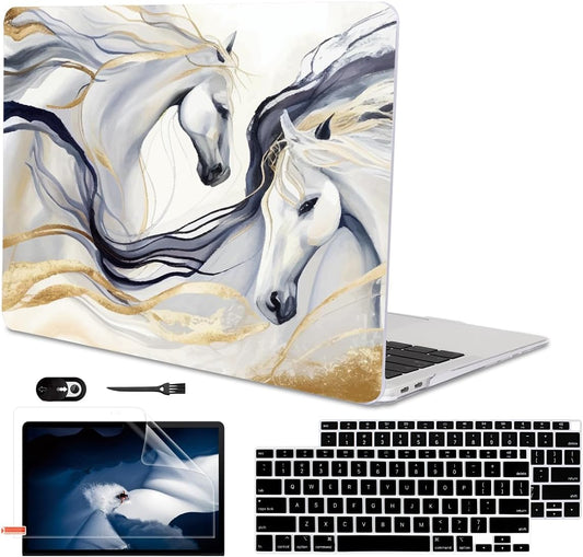 Compatible with 2021 2020 2019 2018 MacBook Air 13 inch Case M1 A2337 A2179 A1932 Retina Display Touch ID, Crystal Clear Pattern Plastic Hard Shell Case for Mac Air 13 M1 2021, Unique Horse
