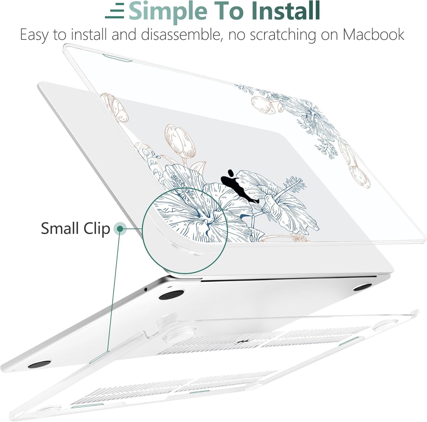 TWOLSKOO Compatible with M4 MacBook Air 13.6 inch Case 2025-2022 Release M4 A3240 M3 A3113 M2 A2681, Plastic Hard Shell & Keyboard Cover & Type C Adapter & Screen Protector, Engraved Sketch2