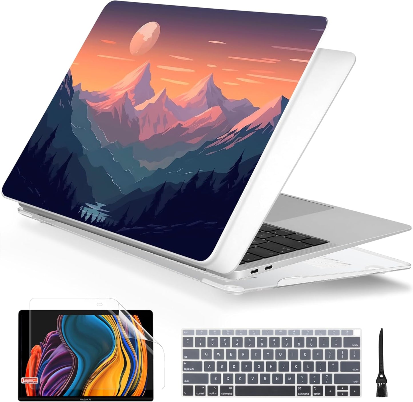 Batianda Design Case for M1 MacBook Air 13 Inch Model A2337 A2179 A1932 2021 2020 2019 Release,3D Painted Landscape Series Hard Shell with Keyboard Cover & Screen Protector, Sunset