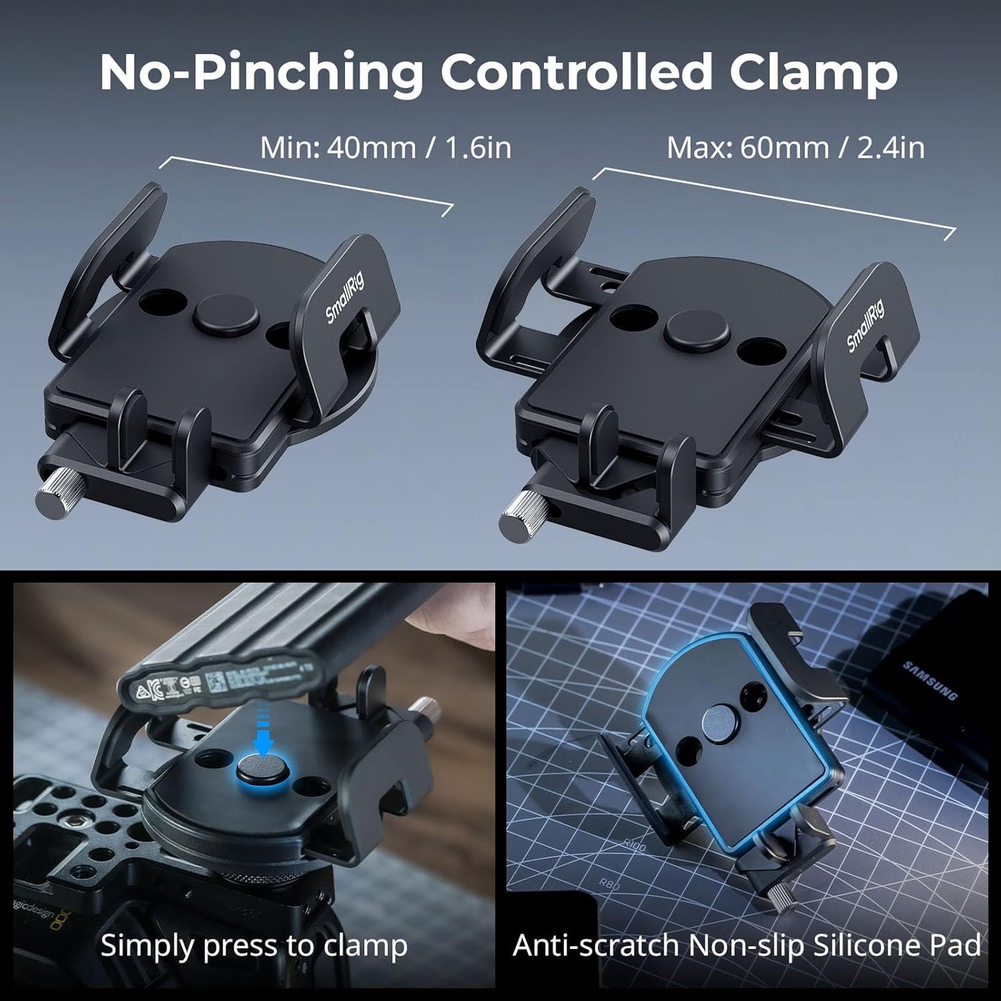 SMALLRIG Universal SSD Holder for MagSafe, with Cold Shoe & Cable Clamp, 40-60mm Wide Clamping, SSD Mount Bracket for Samsung T5 T7 SSD, for SanDisk SSD, for Camera Cage, for iPhone 17/16/15/14-5196