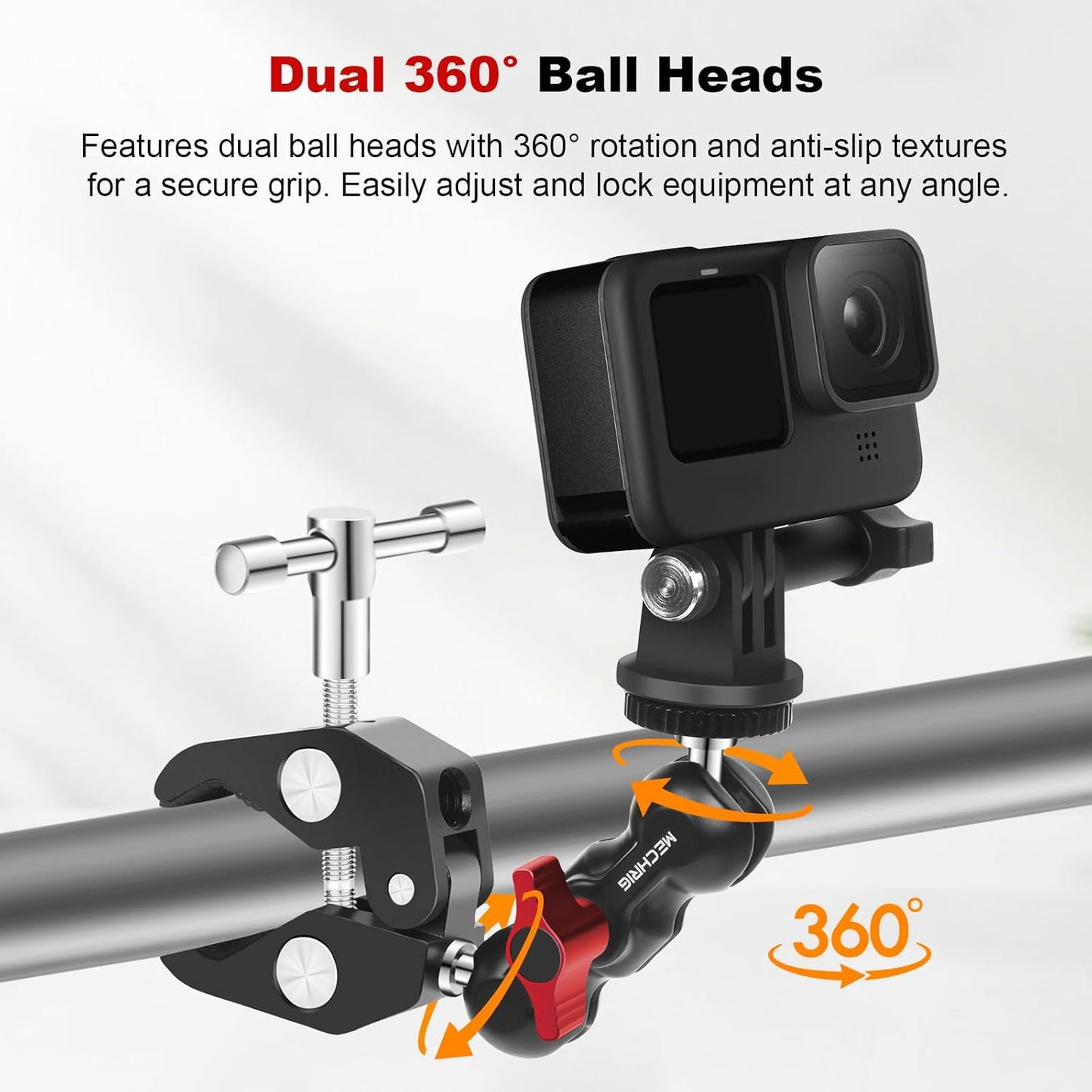 Camera Clamp Mount with Dual Ballhead Magic Arm, Aluminum Camera Mount Super Clamp Kit for DSLR Action Camera/Phone/Monitor/LED Light/Microphone, for Desk/Tripod/Tube/Crossbar (SY001)