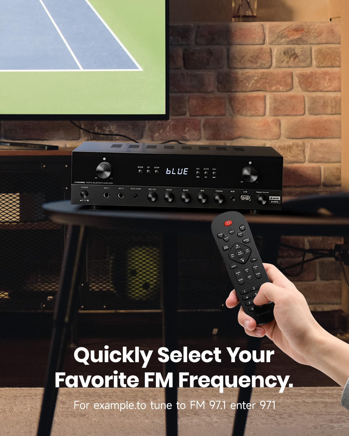 Donner Stereo Audio Amplifier, 600W Peak 2 Channel Receiver with Bluetooth 5.3, Phono, Optical, Coaxial, USB, FM, 2 Mic-in, Aux, RCA Input for Home, Karaoke, Theater Speakers, MAMP2