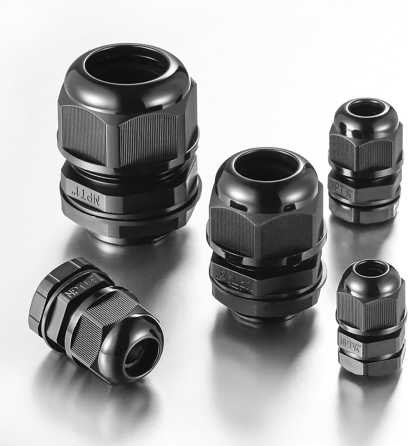 IP68 Waterproof NPT Cable Glands Assortment - 38pcs Cord Grip for Cables 1/4'', 3/8", 1/2", 3/4" - UL Listed and RoHS Compliant - Nylon Strain Relief