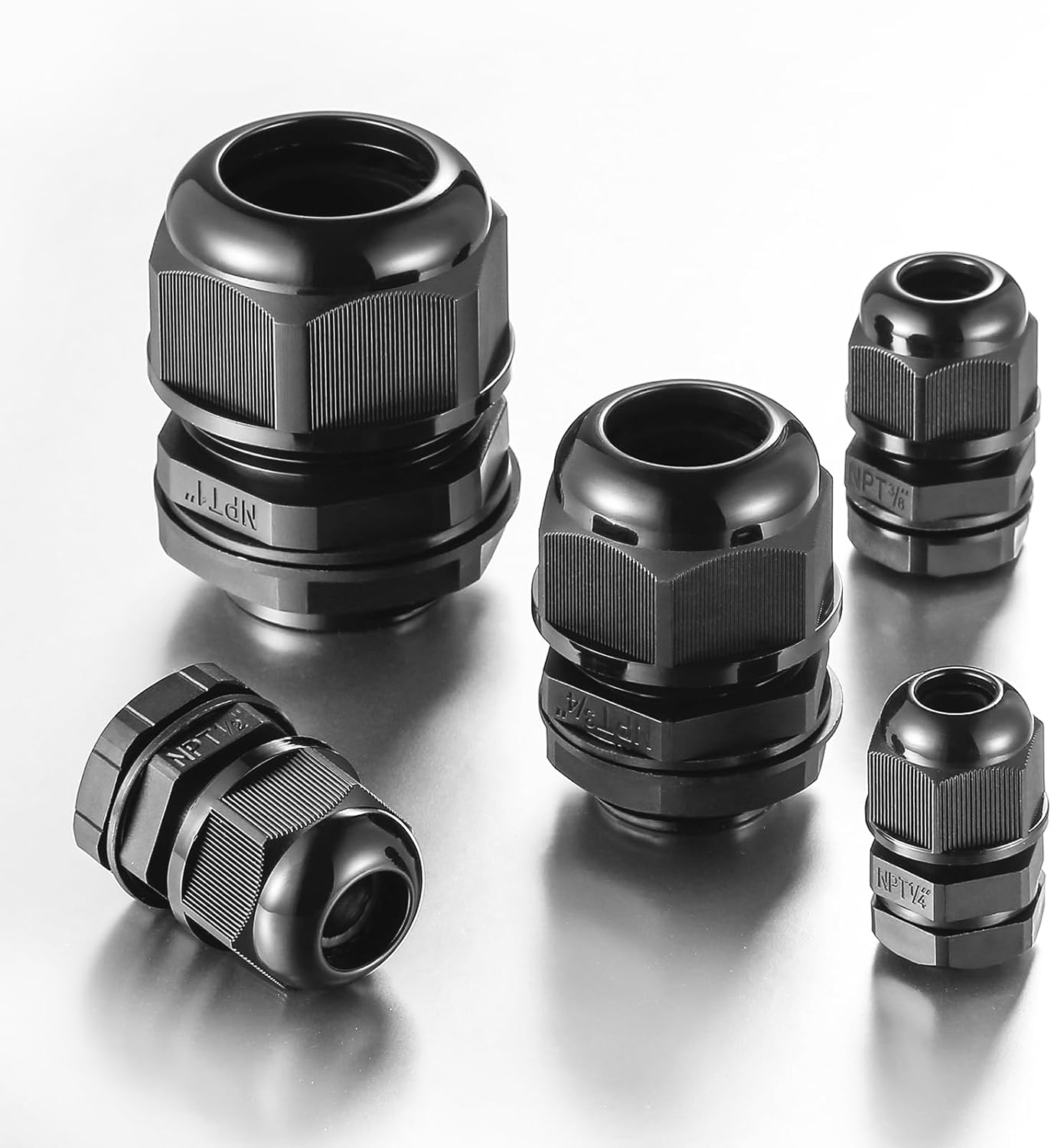 50 PCS 1/2"(6-12.5mm) NPT Nylon Cable Gland Joints with Gaskets, IP68 Adjustable Lock Nut Strain Relief Cord Grip Waterproof Cable Glands - UL Listed and RoHS Compliant