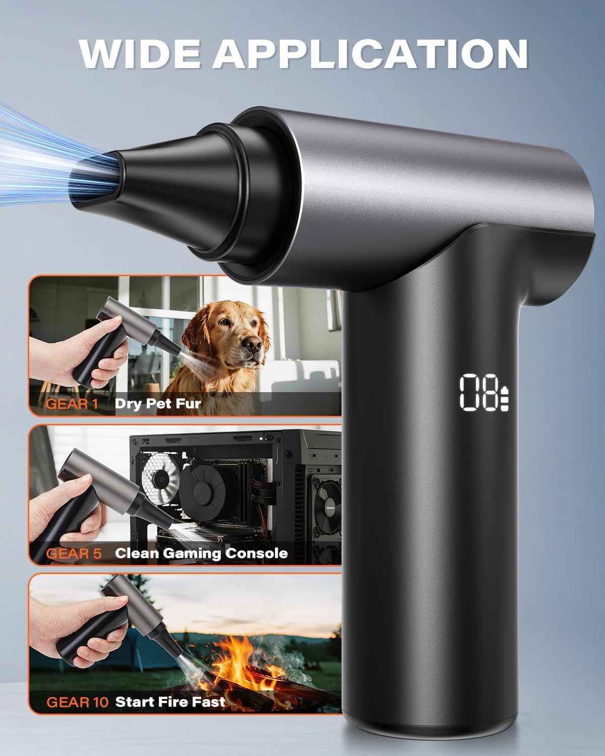 APPS2Car Electric Air Duster Upgraded 11-Speed Adjustable Mini Compressed Air Duster with 130,000RPM Brushless Motor, Rechargeable Cordless Turbo Blower for Computer, Keyboard, PC, House, Outdoor, Car