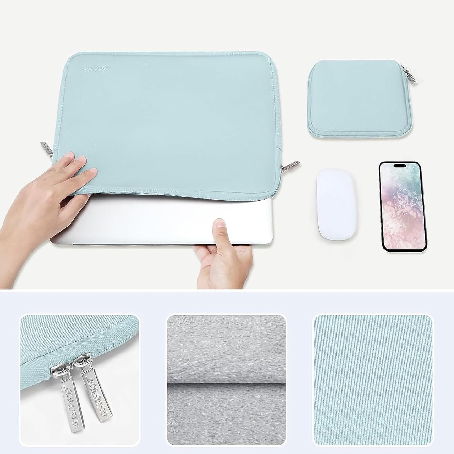 MOSISO Laptop Case 13 inch, 13 inch Laptop Sleeve Bag Compatible with MacBook Air 13 M4 M3 M2 M1 2025-2018 / Pro 13 M2 M1 2025-2016, Neoprene Computer Sleeve Bag with Small Case, Mint Green