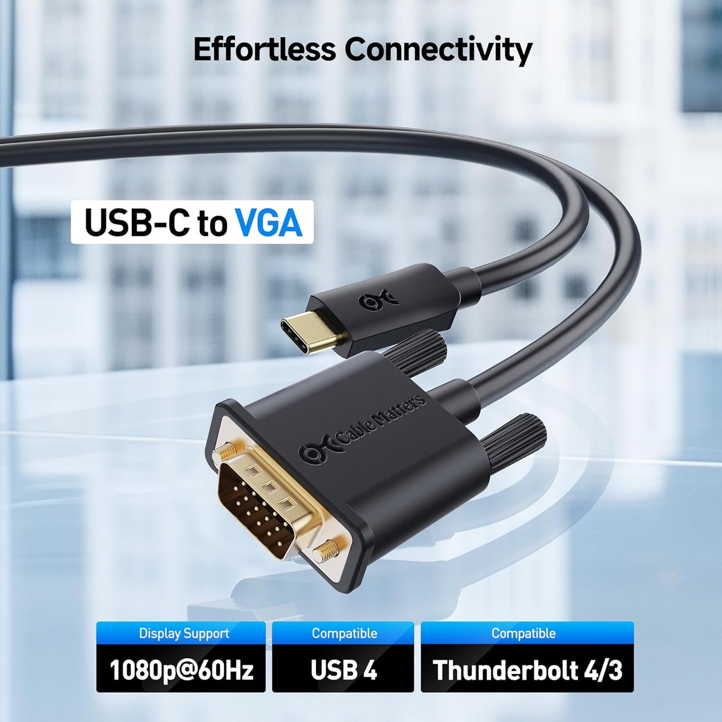 Cable Matters USB C to VGA Cable (USB-C to VGA Cable) 6 ft - Thunderbolt 4 / USB4 / Thunderbolt 3 Port Compatible with MacBook Pro, Dell XPS 13, 15, HP Spectre x360, Surface Pro, Yoga 910 and More