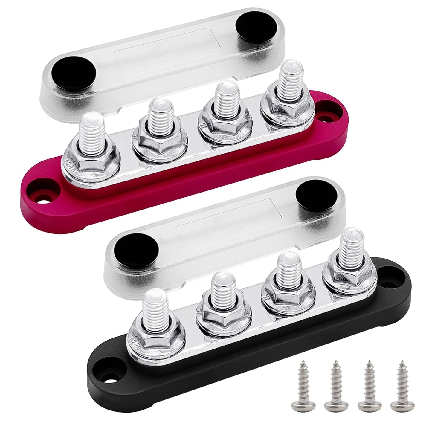 4 x M8 (5/16") Studs Power Distribution Block Bus Bar 12V, Ampper 4.3" 200A Marine BusBar Battery Distribution Block W/Cover for Car Boat Solar (Red & Black)