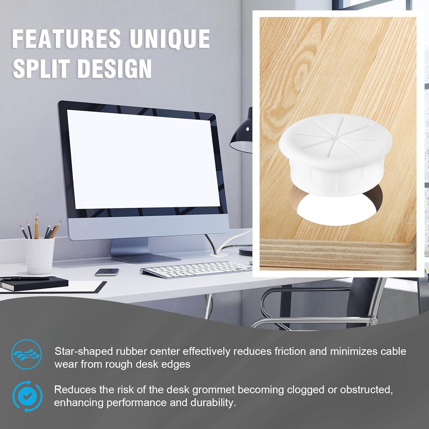 2" White Desk Grommet, JTemgle Flexible Cable Grommet Rubber Cable Hole Cover Wire Organizer Caps Desktop Cord Management for Home Office TV Stands Tabletops, 10 Pieces