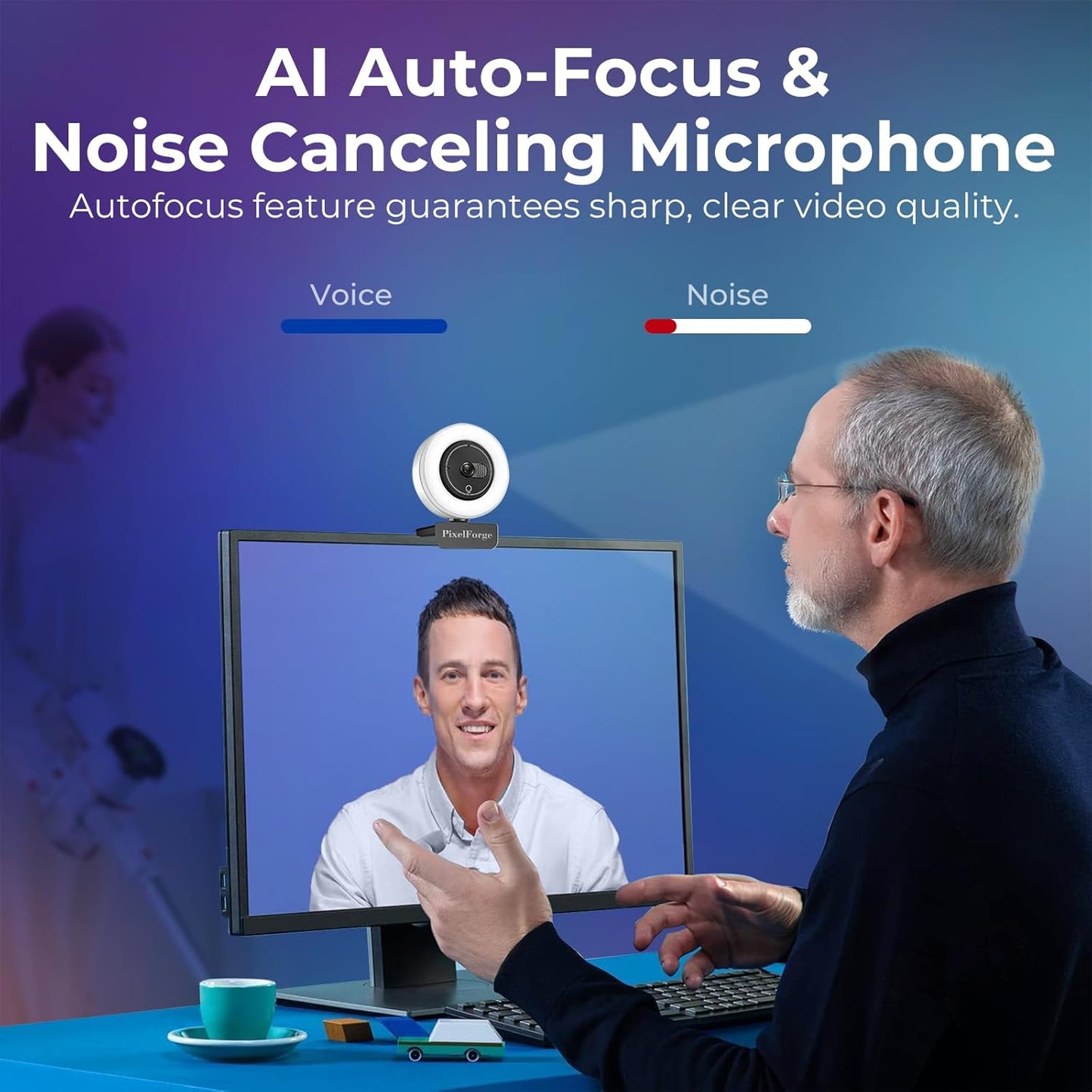 2K Webcam for PC with Microphone & Light & Privacy Cover, Web Camera for Desktop Computer/Laptop/Monitor/Mac, USB Streaming Camera for Zoom/Skype/Teams/Video Calling/Studying and Conference