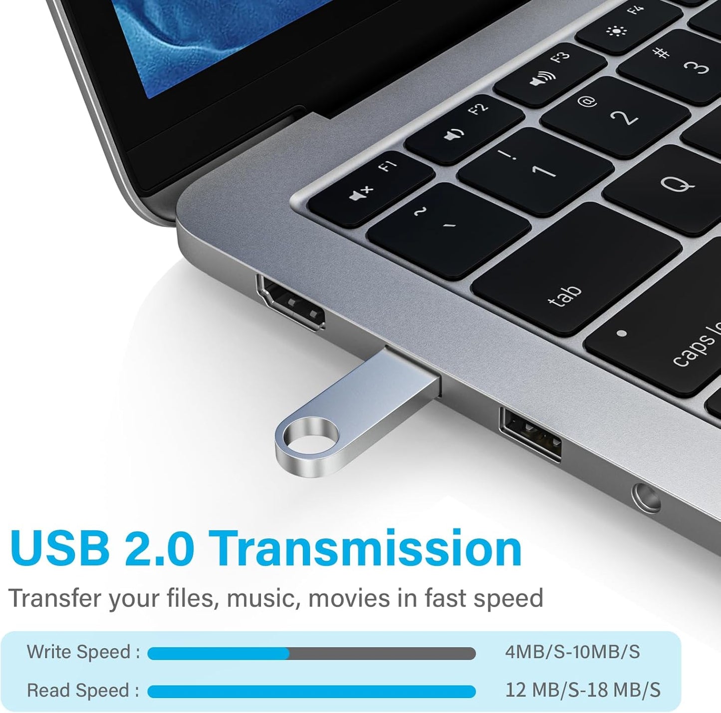 ABLAZE 4GB Flash Drive 20 Pack, Metal USB 2.0 Thumb Drives with Keychains USB Sticks Pendrives (Sliver)