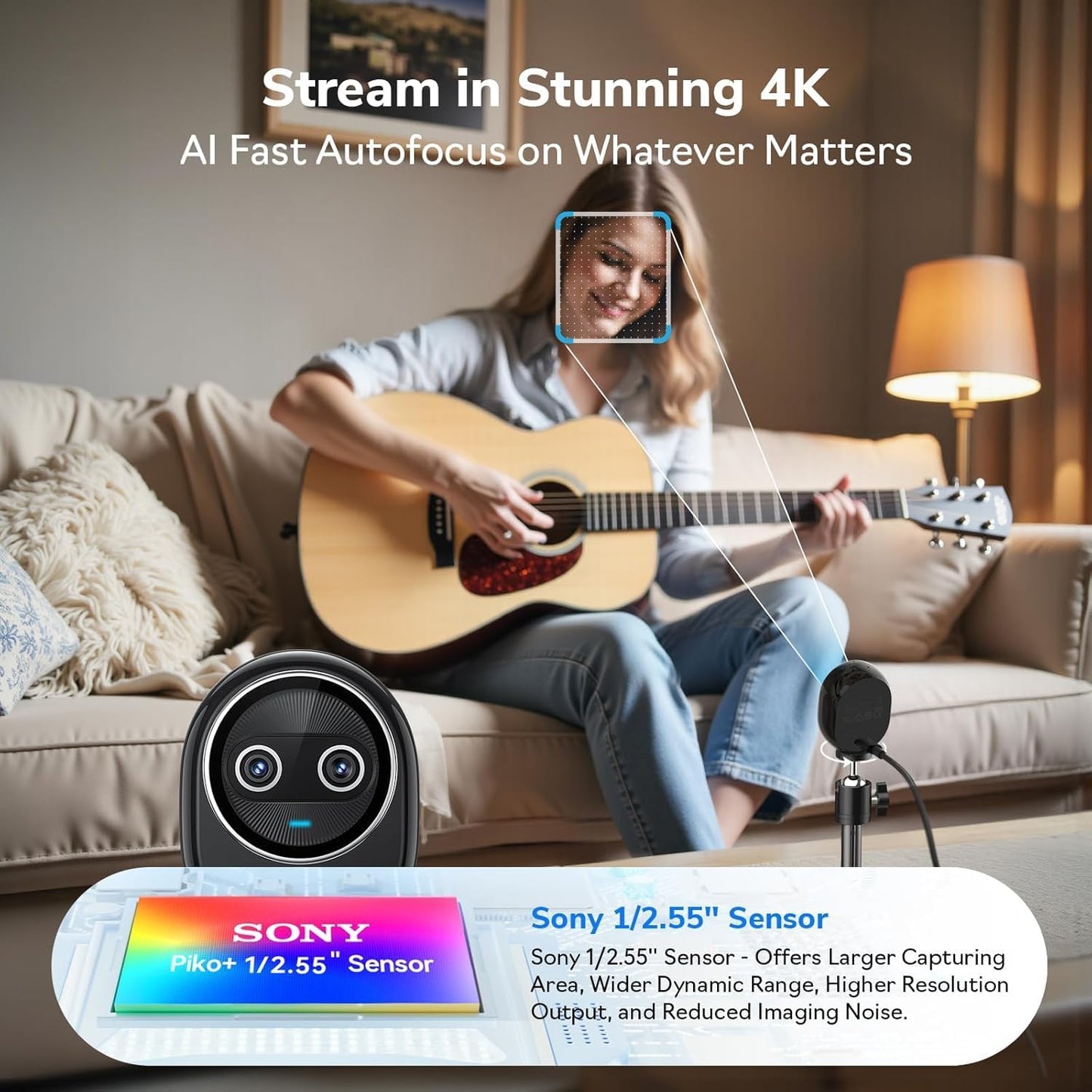 EMEET Piko+ Webcam 4K, World’s 1st Dual-Camera AI-Powered 4K Camera, 1/2.55'' Sony Sensor, 3 Mics&3 Sound Modes, Panda Magnetic Privacy Cover, USB C-C&C-A, Ideal for Livestreamers and Content Creators