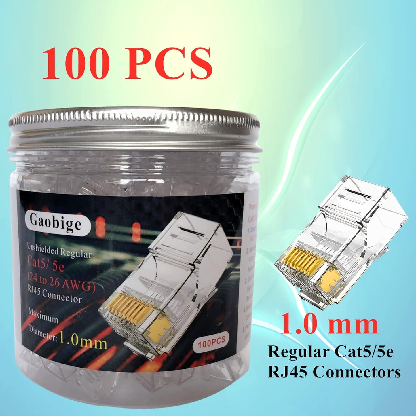 100-Pack Cat5 Cat5e RJ45 Connectors Ends for Solid Wire and Standard Cable (Not Pass Through)