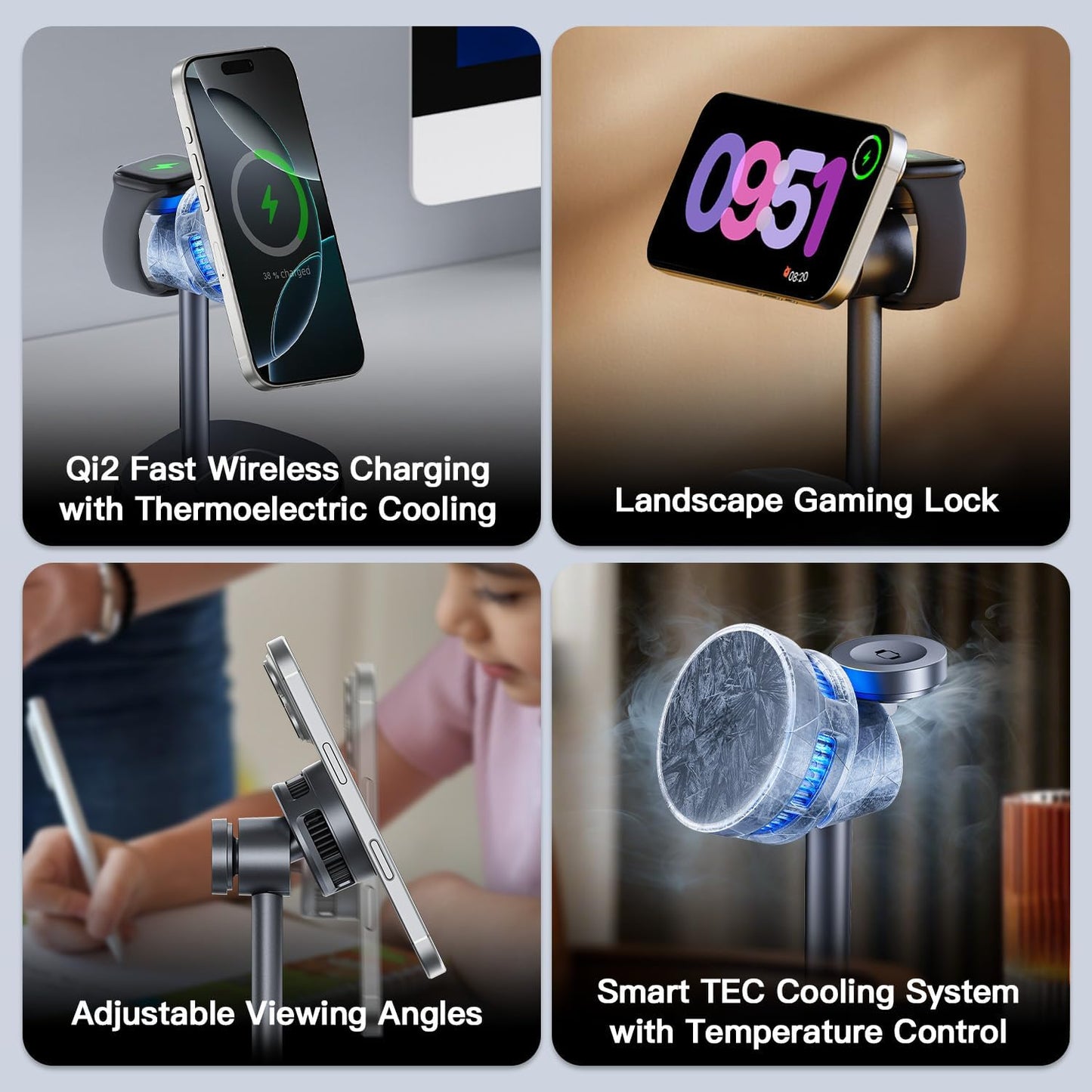 【Rapidly Cools！】 3 in 1 Charging Station for Apple - Qi2 15W for Phone Wireless Charging Station with Active Cooling, Mag-Safe Charger Stand for Phone 17 16 15 - for Apple Watch - for Airpods Series