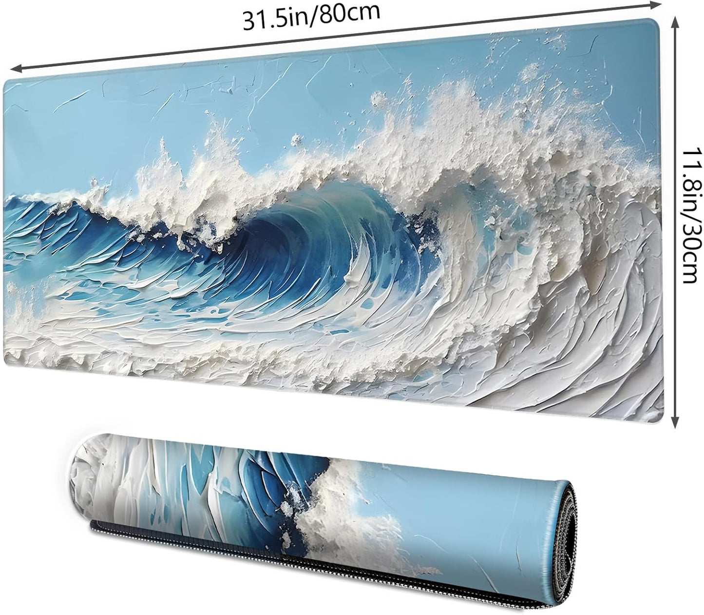 Galdas Gaming Mouse Pad XXL XL Large Long Extended Big Mousepad Non-Slip Rubber Keyboard Desk Pad with Stitched Edges for Laptop Home Office (31.5x11.8x0.08 Inch) … (Painting Waves)