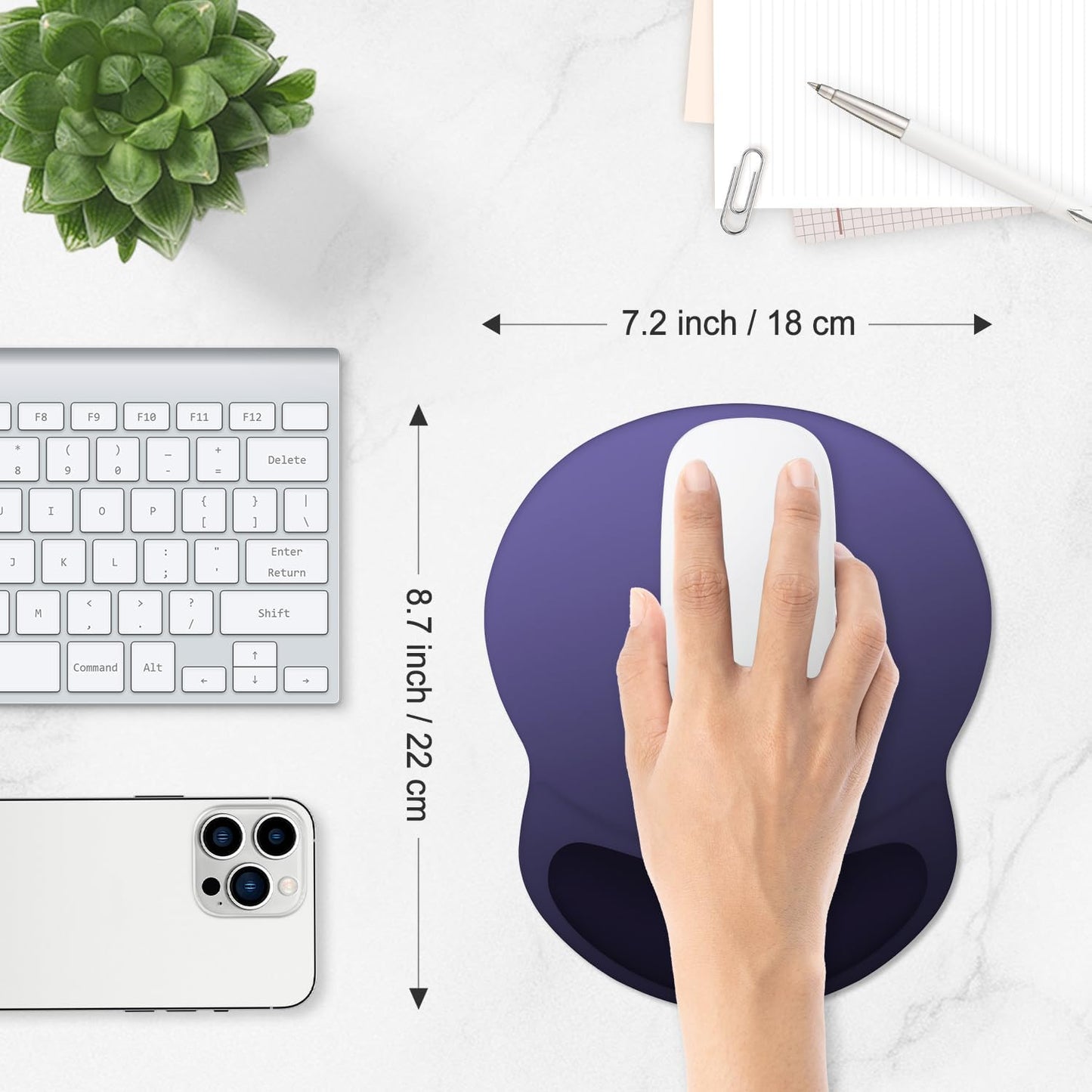 ITNRSIIET Ergonomic Mouse Pad with Comfort Gel Wrist Rest, Non-Slip PU Base, Smooth Textured Surface, Reduces Hand Fatigue & Wrist Pain, 8.7 x 7.2 Inch for Office Gaming Home, Violet Gradient