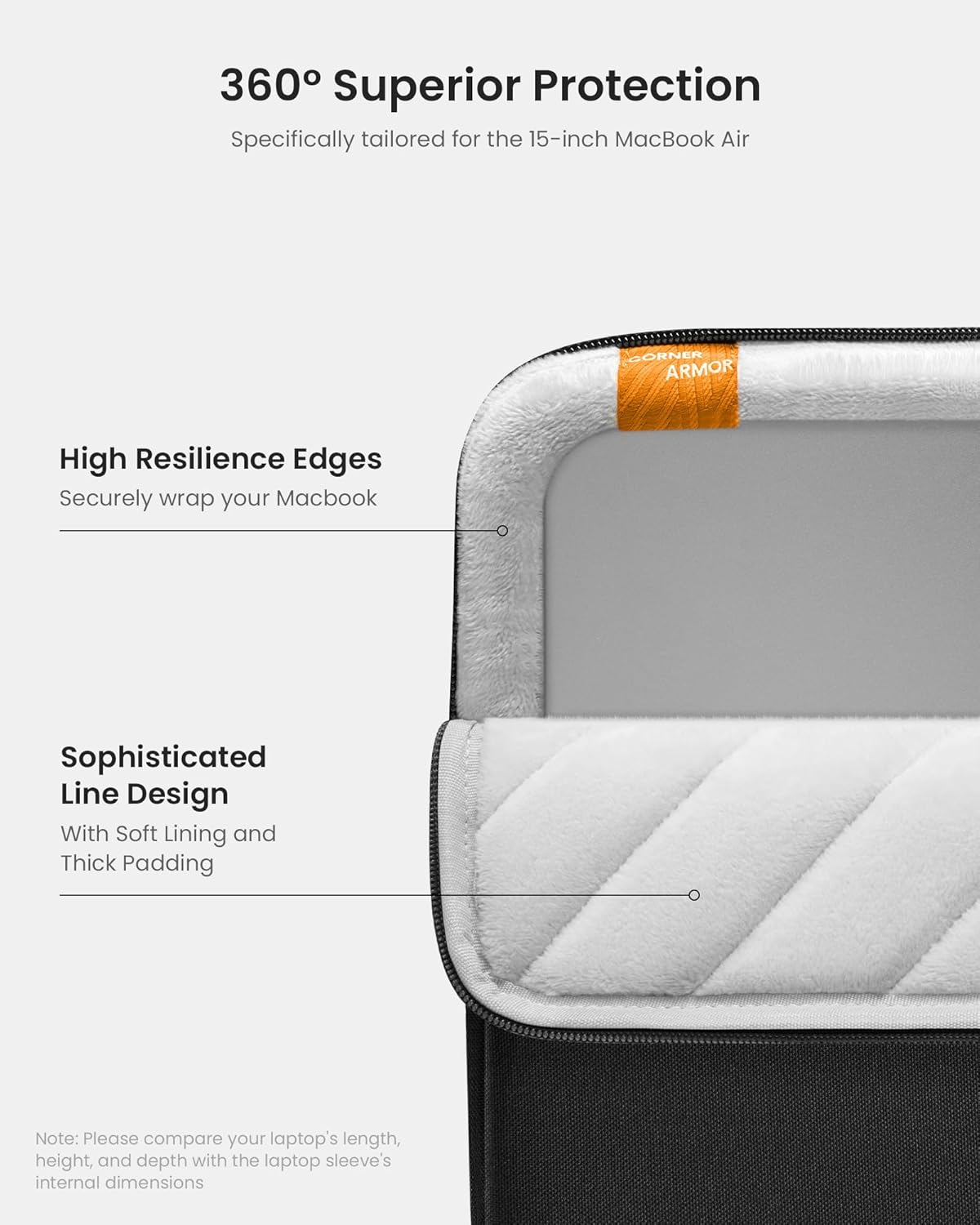 tomtoc 360° Protective Laptop Sleeve for 15-inch MacBook Air M4/A3241 2025, M3/A3114 2024, M2/A2941 2023, 15-inch MacBook Pro A1990 A1707, Dell XPS 15 Plus Laptop, Water-Resistant Computer Case Bag