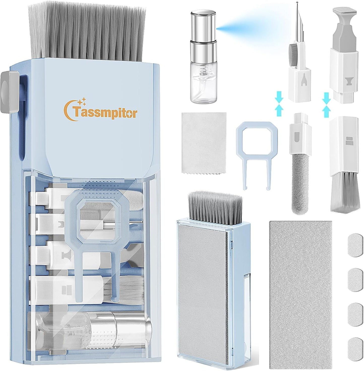 Laptop Cleaning Kit, All in 1 Keyboard Cleaning kit for MacBook iPad iPhone, Compact Keyboard Cleaner with Brush and Spray for Tablet, Airpods, Earbud, Computer Screen, PC Monitor, Blue