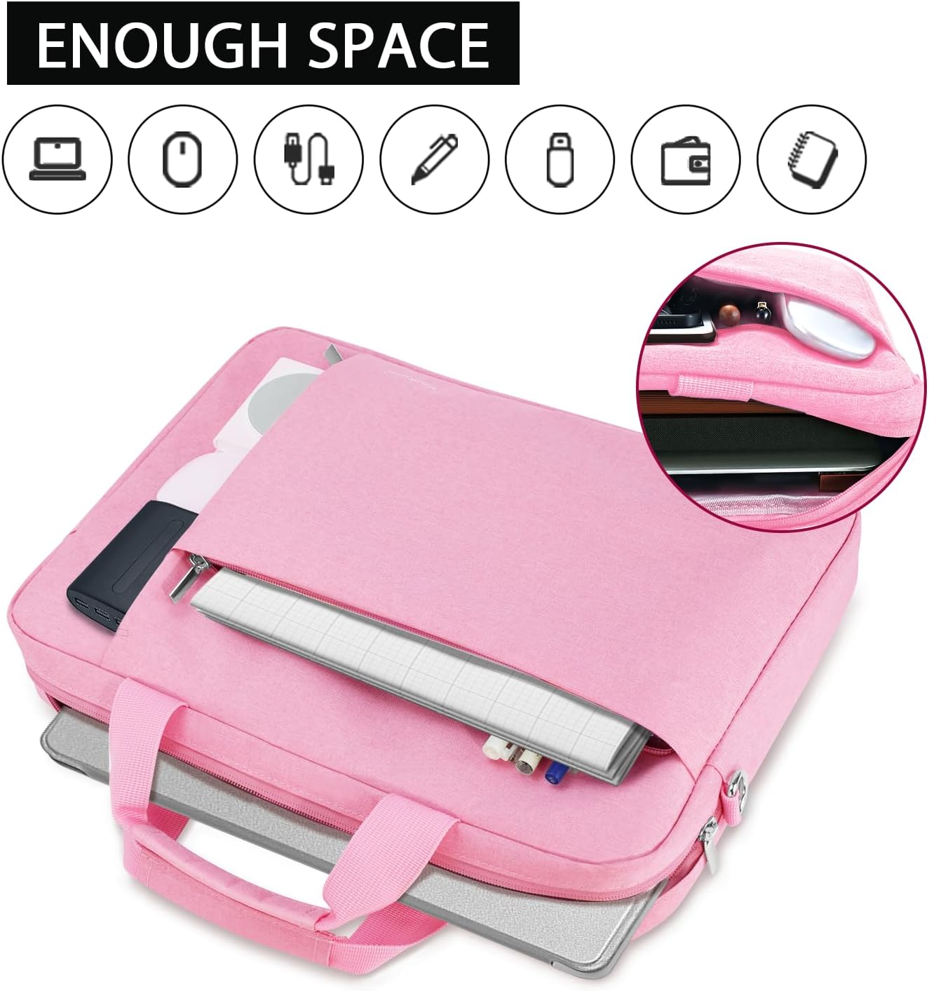 Ferkurn Laptop Bag Case for Women Men Computer Bag Compatible with HP Envy Pavilion Omen/LG Gram/MSI/Dell Inspiron XPS/Lenovo/Acer, Shoulder Strap Carrying Messenger Briefcase, Pink, 17 17.3 Inch