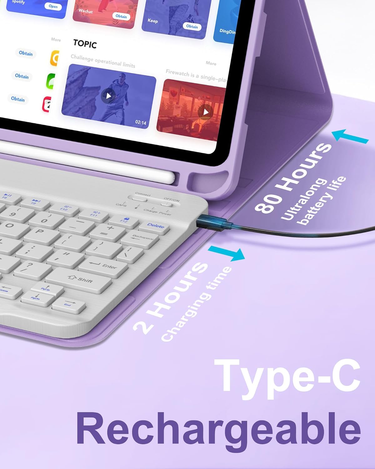 D DINGRICH Keyboard Case for iPad 10th Generation(10.9", 2022), Rechargeable Detachable Wireless BT Keyboard, Smart Folio Protective Cover with Pencil Holder for 10.9 inch Apple iPad 10th Gen, Purple