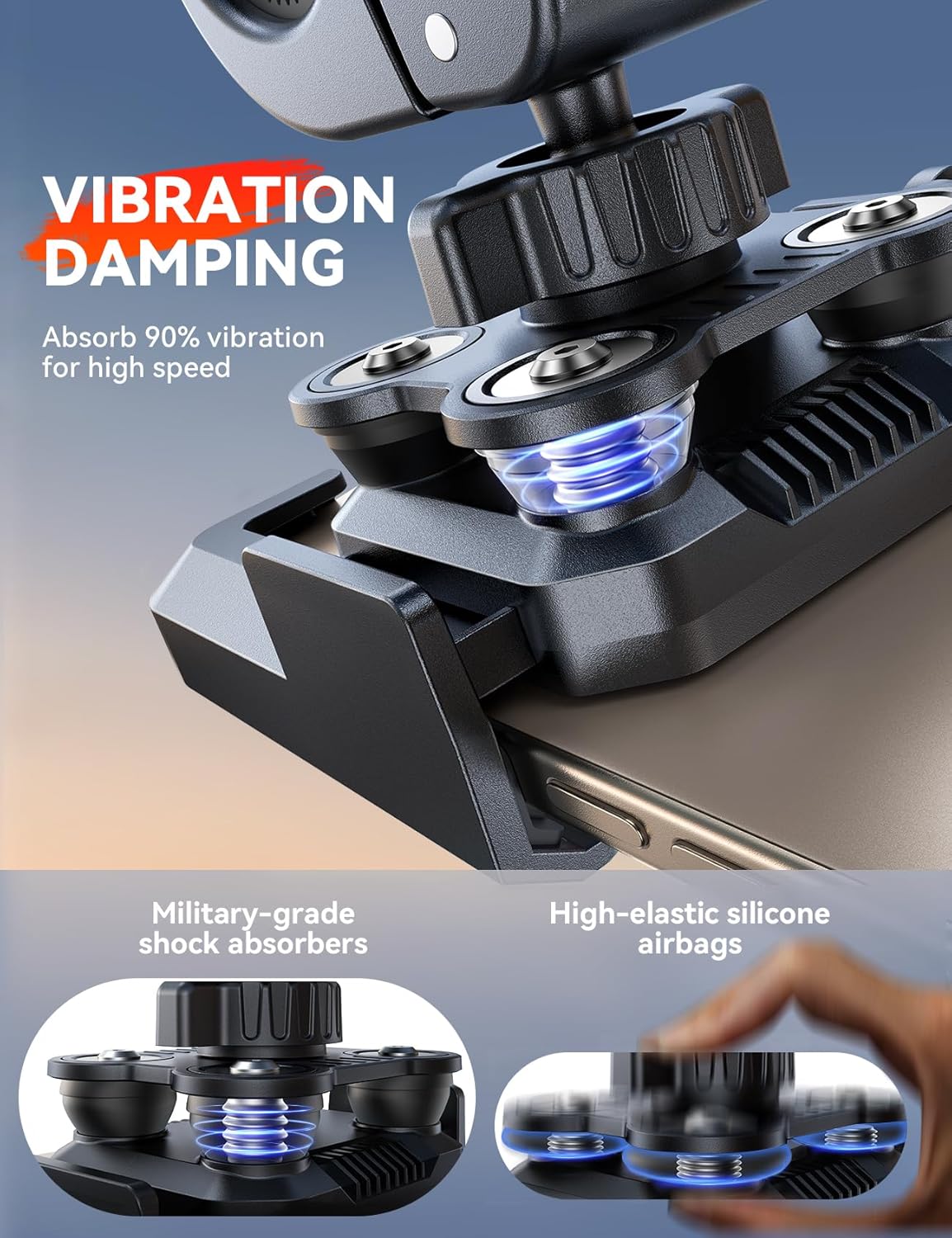 JOYROOM Motorcycle Phone Mount Holder - [Dual Vibration Dampener][Not Block Camera] Bike Phone Mount Handlebar, Motorcycle Bike Accessories for iPhone Samsung 4.7''-7'' Phones