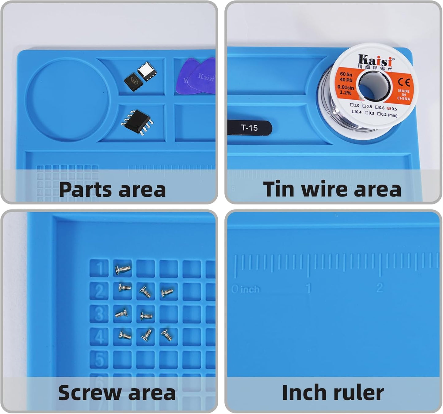 Kaisi Anti-Static Mat with ESD Wrist Strap and Grounding kit, Silicone Soldering Repair Work Mat 932°F Heat Resistant ESD Safe pad for Electronic, Phone, iPhone, iPad, iMac, Laptop, Computer, Watch