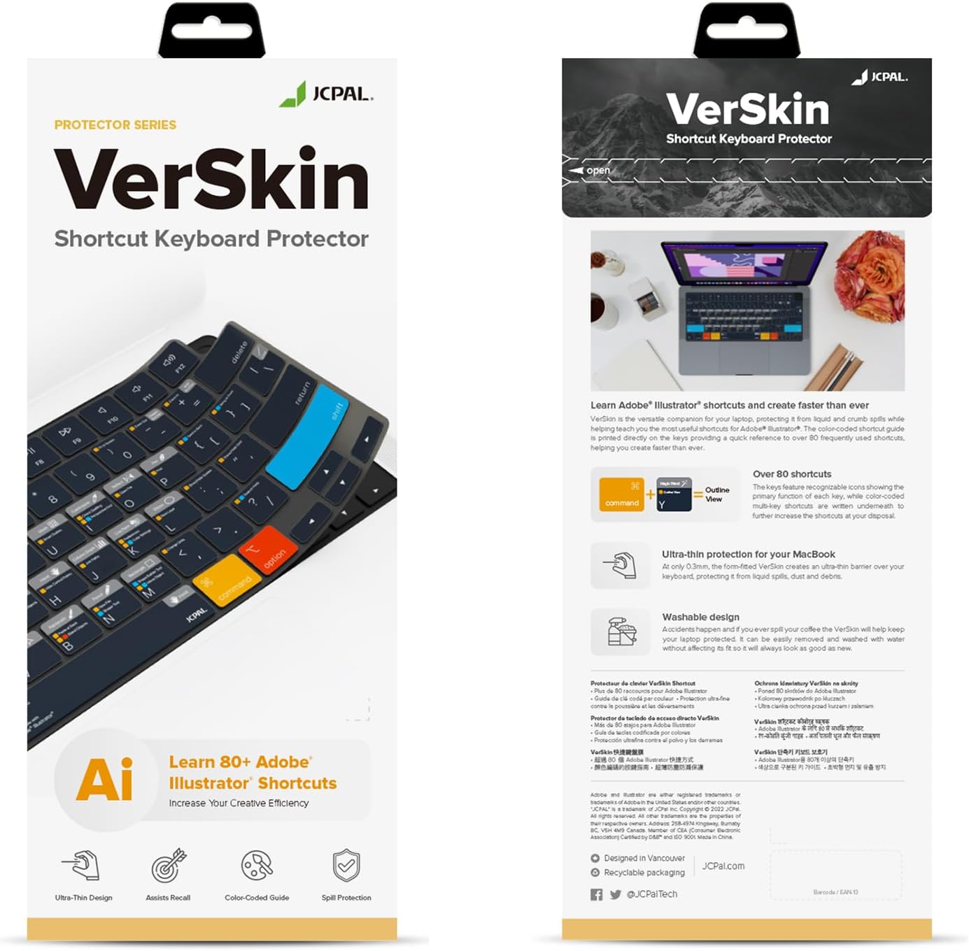 JCPal Adobe Illustrator Shortcut Guide Keyboard Cover for Apple MacBook Pro 14 inch and MacBook Pro 16 inch (M1-M4 Models) and MacBook Air 13 inch and MacBook Air 15 inch (M2-M4 Models) (US-Layout)