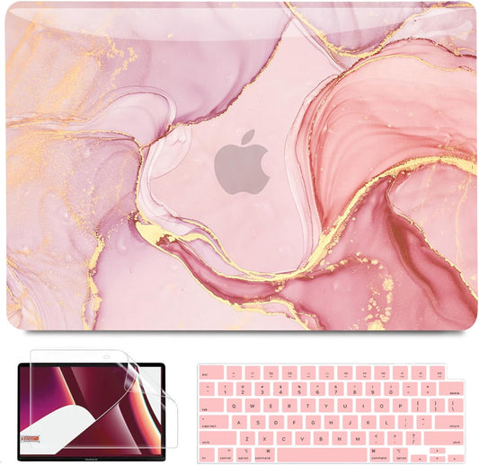 B BELK Compatible with MacBook Pro 14 inch Case 2025 2024 2023 2022 2021 M4 M3 M2 M1 A3112 A3185 A3401 A2918 A2992 A2779 A2442, Plastic Hard Shell Case+ Keyboard Cover+ Screen Protector, Pink Marble