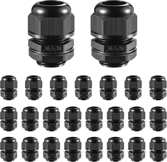 25 PCS 3/4"(12.5-18mm) NPT Nylon Cable Gland Joints with Gaskets, IP68 Adjustable Lock Nut Strain Relief Cord Grip Waterproof Cable Glands - UL Listed and RoHS Compliant