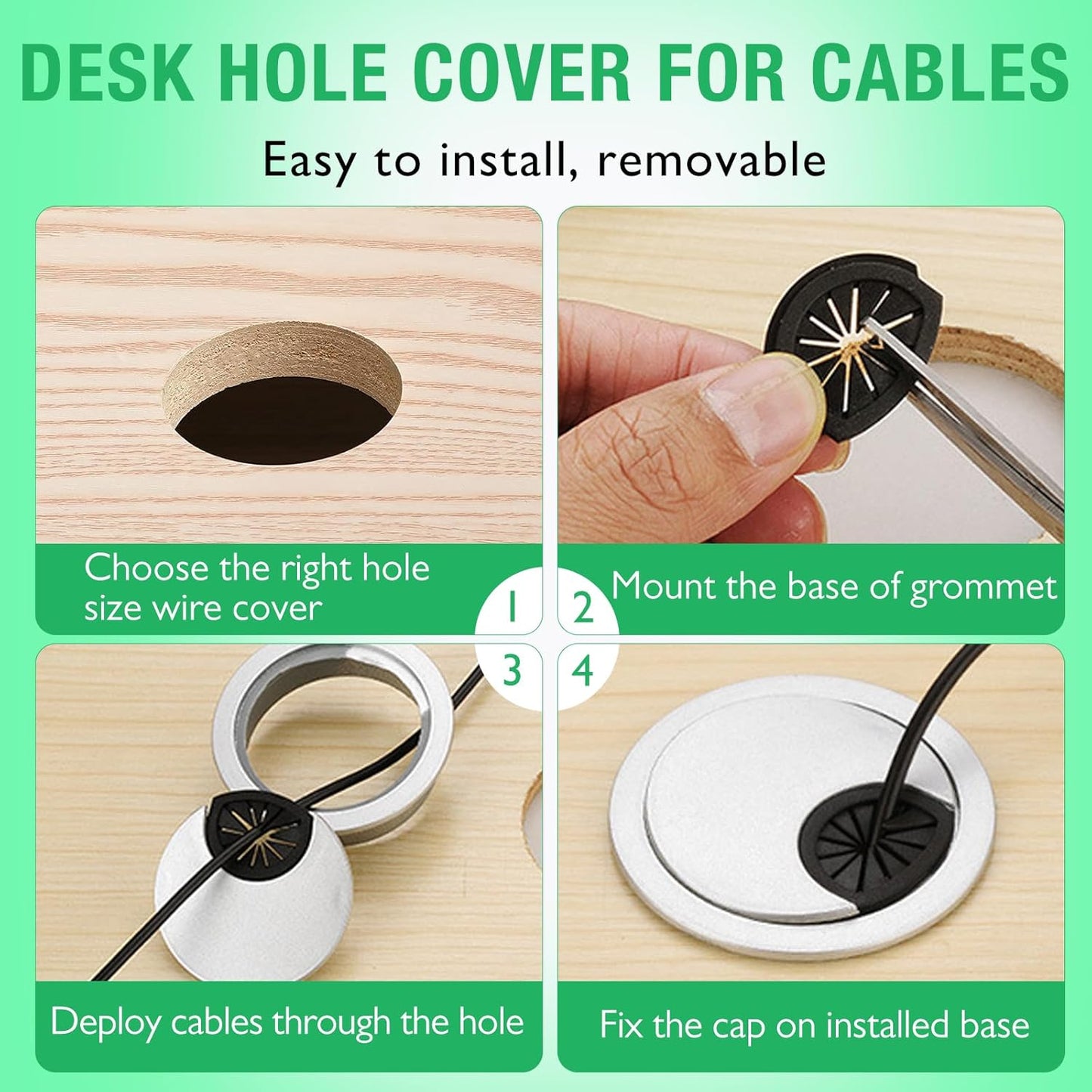 2 Pcs Desk Grommet 3-1/8" / 80 mm, Desk Cord Hole Cover, Cable Grommet ABS Plastic, Desk Hole Grommet for Home & Office Pc, Detachable Cable Cord Organizer-Silver Sand