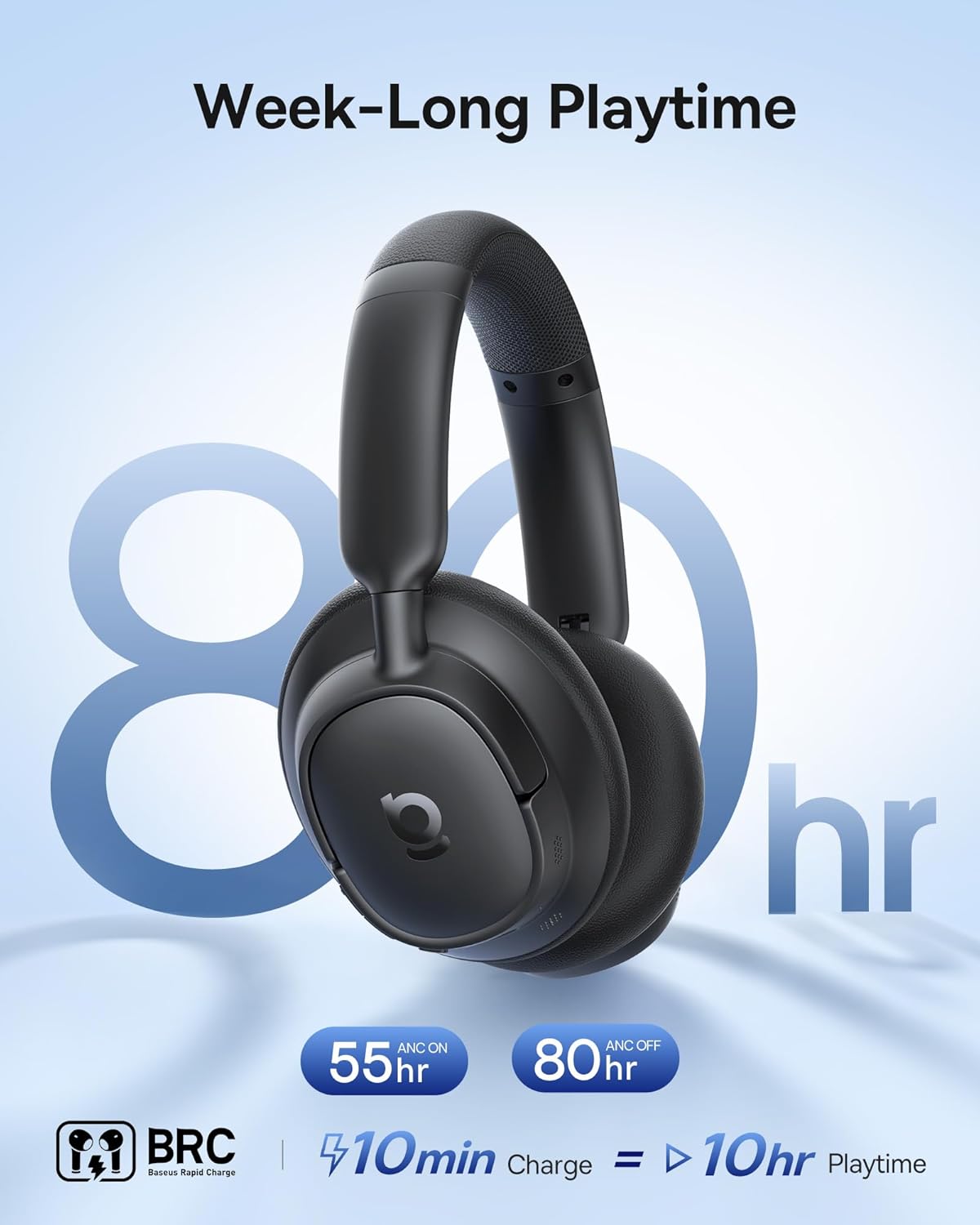 Baseus Bass BH1 NC Adaptive Active Noise Cancelling Headphones, Real-Time Adaptive Hybrid ANC, SuperBass 2.0, LDAC Hi-Res Sound, 80H Playtime, 5-Mic AI Clear Calls, Comfortable Fit, Bluetooth 6.0