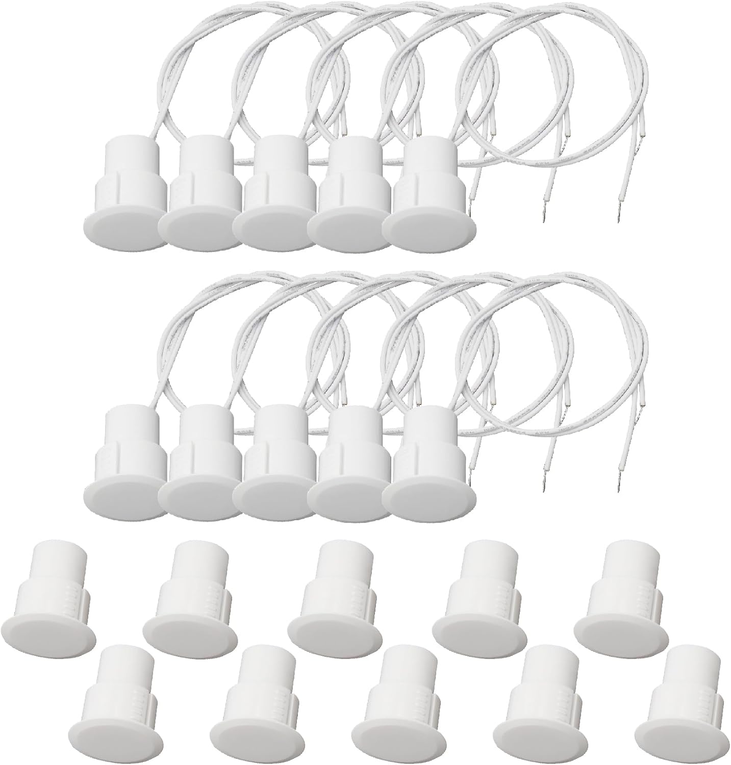 10PCS Recessed Wired Security Window Door Contact Sensor, Normally Closed NC, Door Alarm Magnetic Reed Switch with 2 Wire, ABS White, RC-36