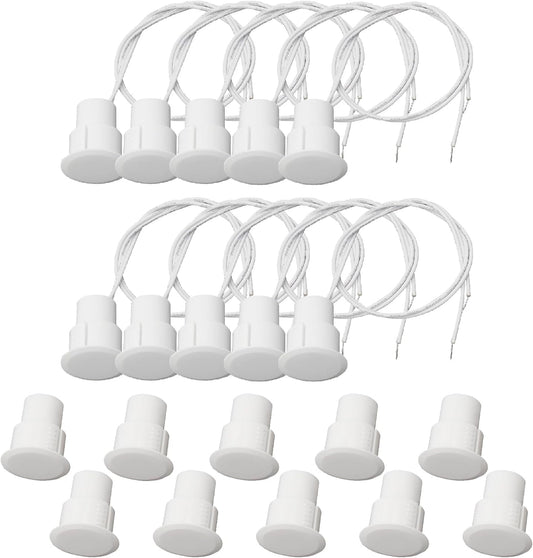 10PCS Recessed Wired Security Window Door Contact Sensor, Normally Closed NC, Door Alarm Magnetic Reed Switch with 2 Wire, ABS White, RC-36
