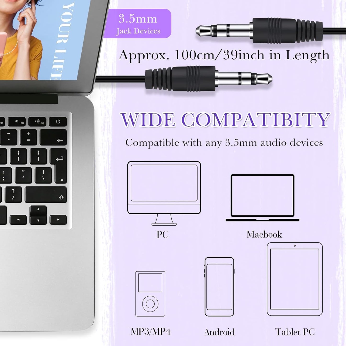 Kanayu 100 Pack Wired Earbuds Bulk for Classroom Ear Headphones Wired Basic Student Earbuds No Microphone with 3.5mm Jack for Kids Class Laptop School Library, Individually Bagged(Purple)