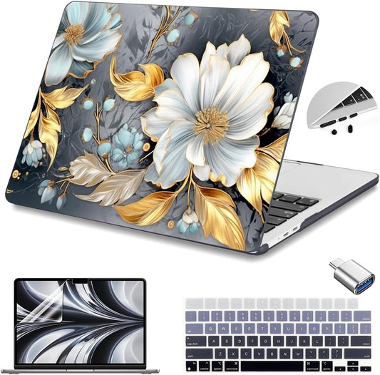 Teryeefi Compatible for 2022-2025 MacBook Air 13.6 inch Case M4 A3240/M3 A3113/ M2 A2681, Flowers Hard Shell Case&Keyboard Cover&Type C Adapter for MacBook Air M3 M2 with Touch ID, Modern Abstract Art